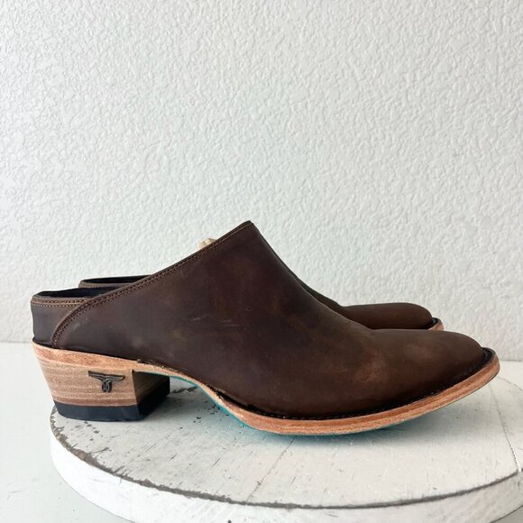 Lane Plain Jane Mule Womens 9 Brown Leather Cowboy Boots Short Western Cowgirl - Picture 2 of 13